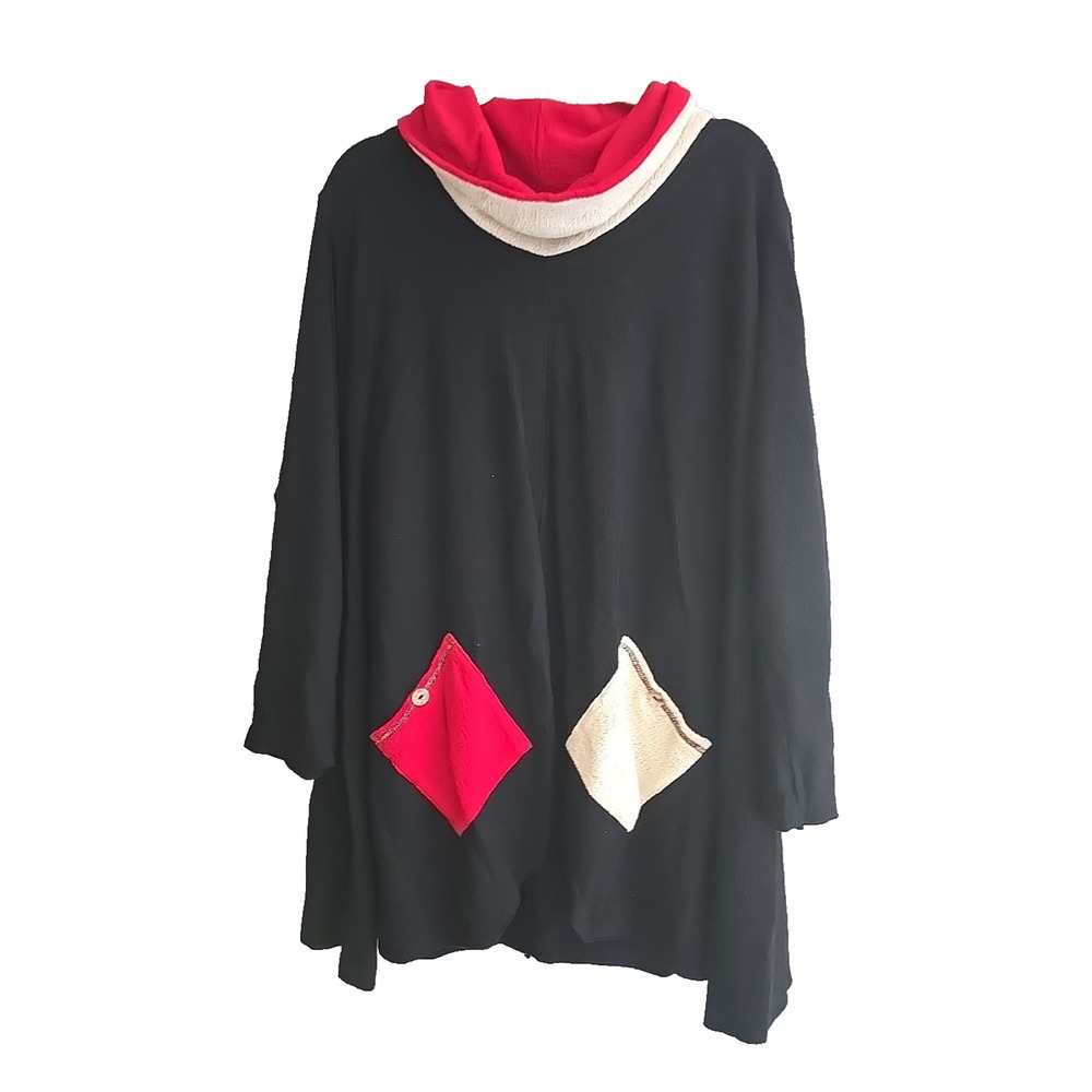 Margaret‎ Winters Black Cowl Neck Lagenlook Pockets Pullover Sweater Womans XL